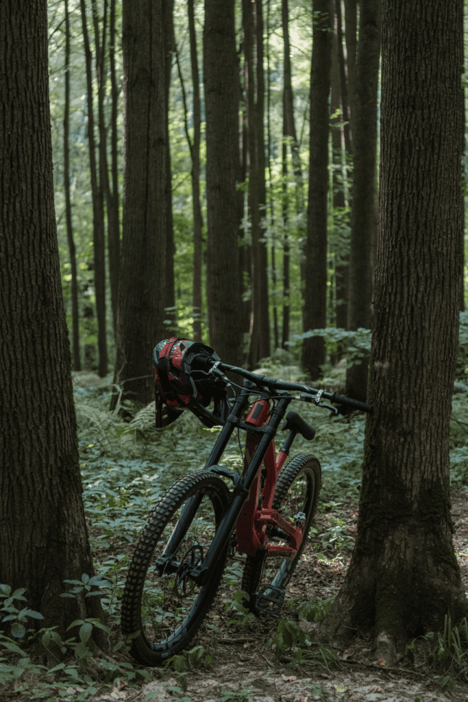 Bike de MTB em trilha na floresta. Foto de  Anastasia  Shuraeva, Pexels.