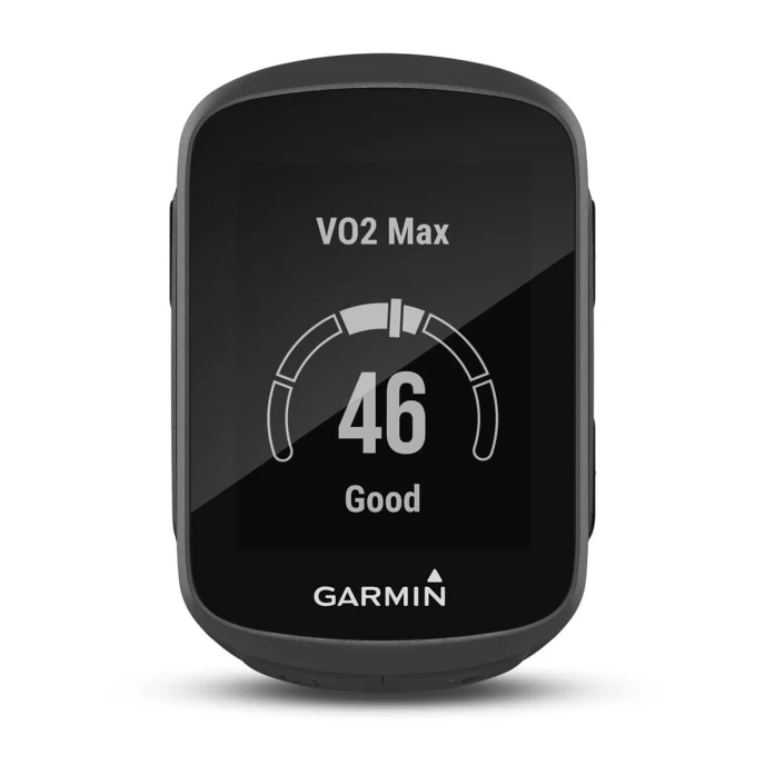 Ciclocomputador com GPS Garmin Edge 130 Plus, na tela de VO2 Máximo. Imagem retirada do site da Garmin.